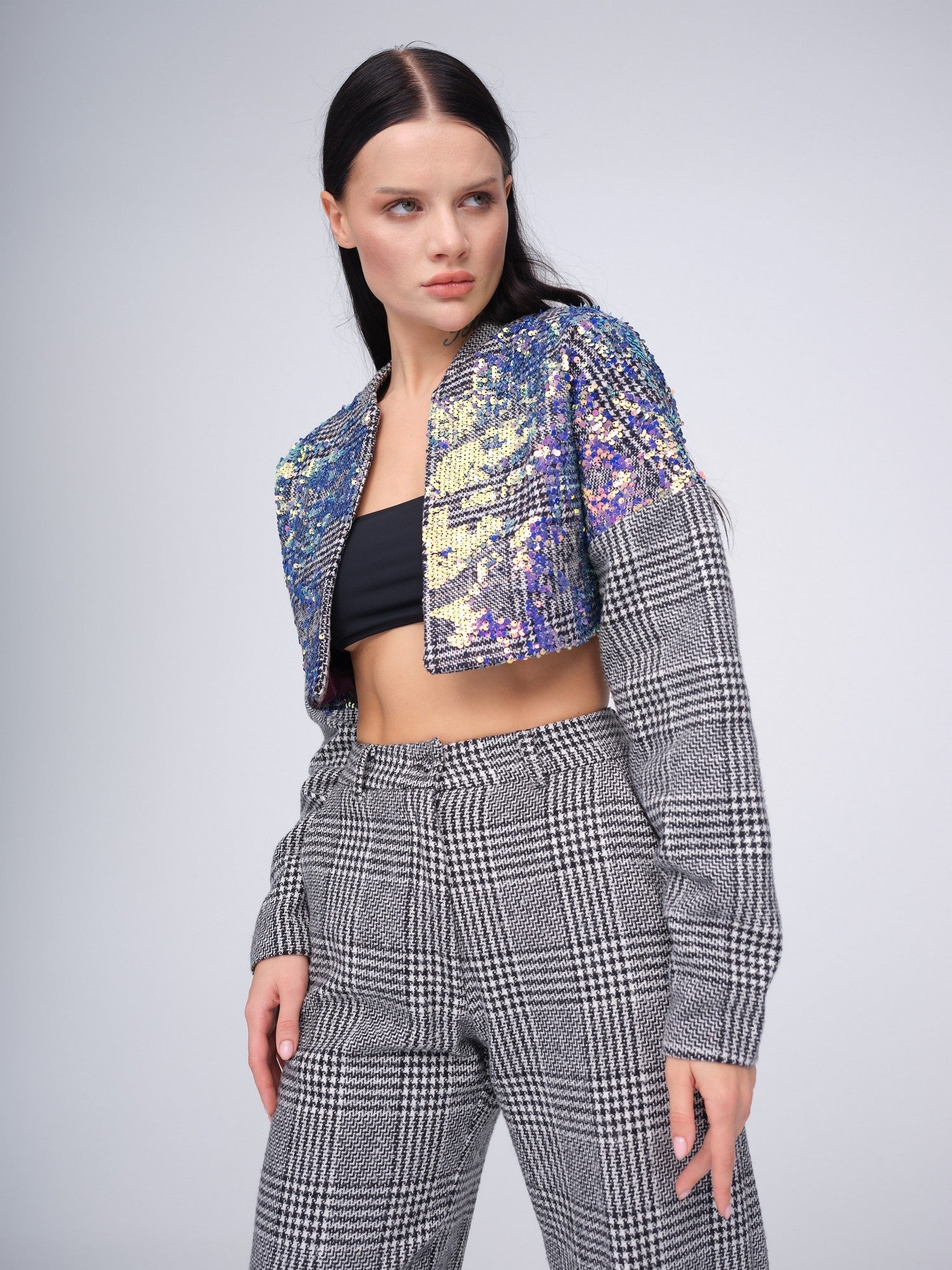 Check Crop Jacket - Fashion M.O.V